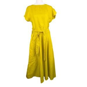 Not Perfect Linen S Cap Sleeve Belted Maxi Dress Yellow Swingy Skirt Pockets